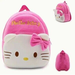 Sanrio pink HELLO KITTY bow plush backpack bag dbl zipper